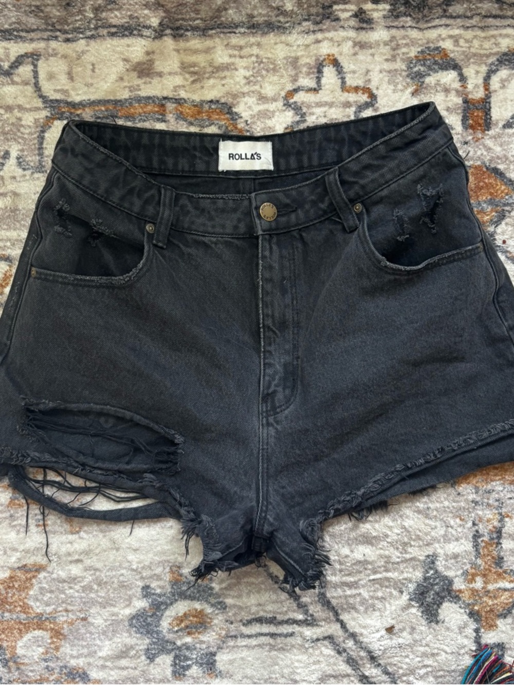 ROLLA'S Black Distressed High-Rise Denim Shorts